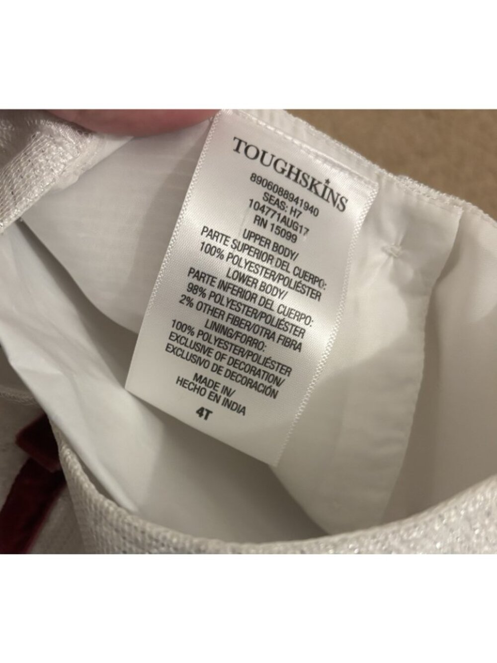 Toughskins Formal Holiday White With Burgundy Ribbon Girls Dress Size 4T - Picture 4 of 4